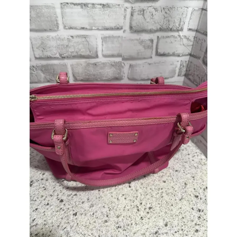 Kate Spade Union Street Opus Tote Bag in Fuchsia Pink Nylon with Leather Trim